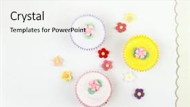  Presentation with linen - Beautiful slide deck featuring cake decoration - festive cupcakes with sugar flowers backdrop and a sky blue colored foreground