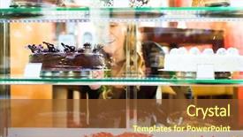  Presentation with cake - Slide deck with cake from the pastry shop background and a tawny brown colored foreground
