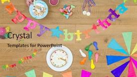  Presentation with hand holding colorful brain sketch - Slides with cake in plate with birthday background and a coral colored foreground