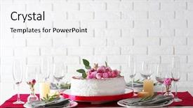  Presentation with wedding banquet table - Beautiful PPT theme featuring cake on beautifully served table backdrop and a white colored foreground