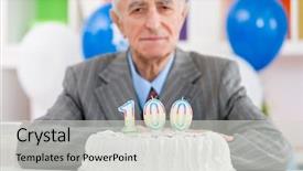 Presentation with birthday cake - Presentation theme consisting of cake on one hundredth birthday background and a light gray colored foreground