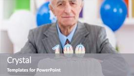  Presentation with birthday cake cupcake - Slide deck having cake on one hundredth birthday background and a gray colored foreground