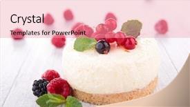  Presentation with cheesecake - Presentation design consisting of cake recipe - cheesecake and berries background and a  colored foreground