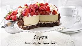  Presentation with chocolate covered strawberries - Presentation design with cake recipe - cheesecake with strawberries background and a sky blue colored foreground