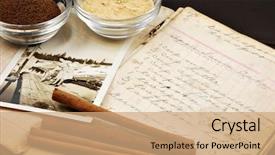  Presentation with vintage recipe - Cool new slide deck with cake recipe - collage of a vintage handwritten backdrop and a coral colored foreground