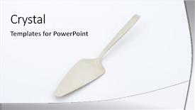  Presentation with banoffee pie cake on white - Slides enhanced with cake server on white background background and a  colored foreground