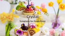  Presentation with afternoon tea - Presentation consisting of cake stand for afternoon tea background and a yellow colored foreground