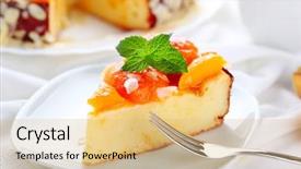  Presentation with cake - Cool new PPT theme with flan - cake with apricots backdrop and a coral colored foreground