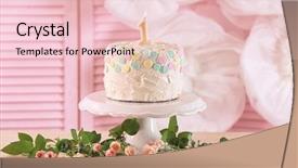  Presentation with first birthday - Slide set featuring cake with candle for first background and a  colored foreground