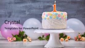  Presentation with first birthday - Slides with cake with candle for first background and a  colored foreground