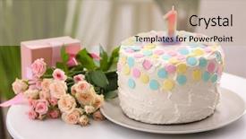  Presentation with first birthday - Beautiful PPT theme featuring cake with candle for first backdrop and a  colored foreground
