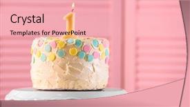  Presentation with first birthday - PPT theme enhanced with cake with candle for first background and a  colored foreground