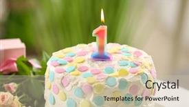  Presentation with first birthday - Colorful theme enhanced with cake with candle for first backdrop and a  colored foreground