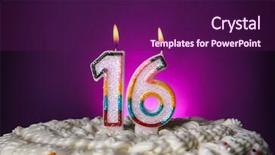 Presentation with birthday cake - Theme having cake with candles for sixteenth background and a violet colored foreground