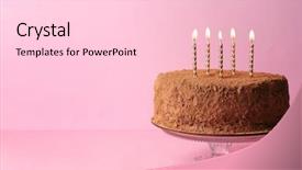  Presentation with unicorn cake pink frosting - PPT theme featuring cake with candles on pink background and a lemonade colored foreground