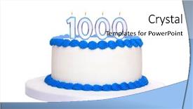  Presentation with birthday cake and candle - Colorful PPT theme enhanced with cake with candles reading 1000 backdrop and a white colored foreground