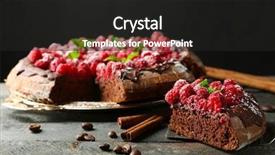  Presentation with chocolate - Presentation theme featuring cake with chocolate glaze and raspberries on tray on dark background background and a dark gray colored foreground