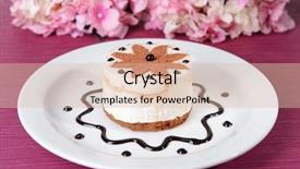  Presentation with sweet - Theme enhanced with cake with chocolate on plate background and a  colored foreground
