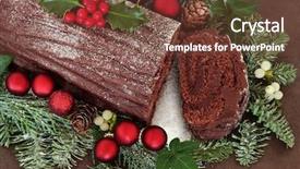  Presentation with cake - Audience pleasing presentation design consisting of cake with red bauble decoration backdrop and a tawny brown colored foreground