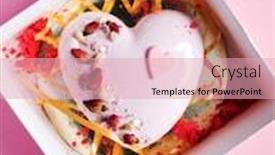  Presentation with valentine - Presentation having cake with strawbery in the shape of heart on valentine's day background and a lemonade colored foreground