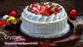  Presentation with christmas chocolate - Beautiful PPT theme featuring cake-with-white-chocolate-icing backdrop and a wine colored foreground