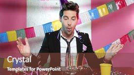 Presentation with birthday party - Cool new presentation theme with cake young handsome suit man backdrop and a tawny brown colored foreground