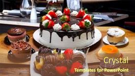  Presentation with pudding - Slide set featuring cakes-and-sweets-for-parties background and a tawny brown colored foreground