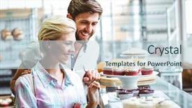  Presentation with cute bakery - Colorful slide set enhanced with cakes at the bakery backdrop and a sky blue colored foreground