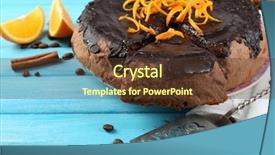  Presentation with color orange - Beautiful presentation design featuring cakes coffee - cake with chocolate glaze backdrop and a tawny brown colored foreground