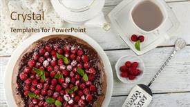  Presentation with cup cake - Cool new PPT layouts with cakes coffee - cake with chocolate glaze backdrop and a lemonade colored foreground