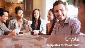  Presentation with cafe - PPT layouts featuring cakes coffee - group of friends meeting background and a coral colored foreground