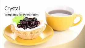  Presentation with tea cake - Beautiful PPT theme featuring cakes coffee - sweet cake with cup backdrop and a white colored foreground
