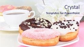 Presentation with coffee donuts - Presentation theme consisting of cakes coffee - sweet donuts with cup background and a  colored foreground