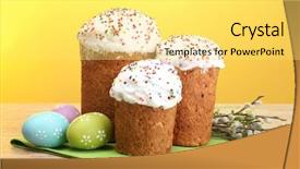  Presentation with easter - Colorful slide deck enhanced with cakes colorful eggs and pussy backdrop and a yellow colored foreground