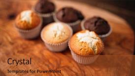  Presentation with powder - Presentation design with cakes with sugar and chocolate powder closeup view background and a red colored foreground