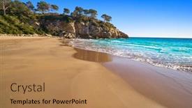  Presentation with beach - Cool new slide deck with cala-crancs-salou-beach backdrop and a coral colored foreground