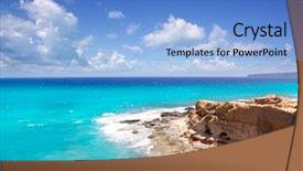  Presentation with biking in mountains - PPT theme featuring cala en baster in formentera mountains north coast spain background and a light blue colored foreground