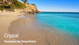  Presentation with miami beach - Beautiful PPT theme featuring cala les sirenes beach playa backdrop and a coral colored foreground