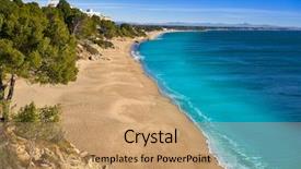  Presentation with miami beach - Presentation design with cala les vienesos beach playa background and a coral colored foreground