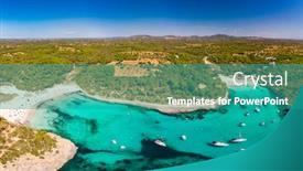  Presentation with summer - Presentation theme having cala-mondrago-beach-in-summer background and a teal colored foreground