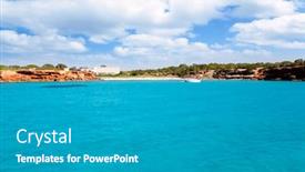  Presentation with turquoise beach - PPT layouts consisting of cala saona beach in formentera balearic islands with turquoise water background and a light gray colored foreground