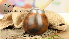  Presentation with organic coconut yogurt in wooden - Colorful presentation theme enhanced with calabash and bombilla with yerba backdrop and a coral colored foreground