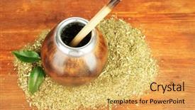  Presentation with rustic wood wooden frame - Beautiful theme featuring calabash and bombilla with yerba backdrop and a yellow colored foreground