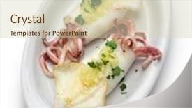  Presentation with spanish food - PPT theme enhanced with calamari a la plancha grilled squid spanish food isolated on white background background and a soft green colored foreground