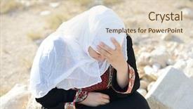  Presentation with arabic woman - PPT theme having calamity - desperate arabic woman sitting background and a lemonade colored foreground