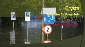  Presentation with city street - Audience pleasing presentation theme consisting of calamity - flooded street in the city backdrop and a tawny brown colored foreground