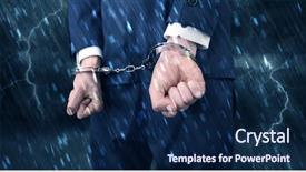  Presentation with handcuffed - Beautiful PPT theme featuring calamity - stormy bad day concept backdrop and a  colored foreground