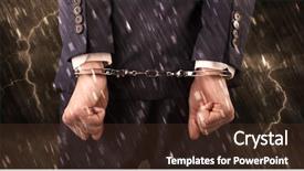  Presentation with handcuffed - Audience pleasing PPT theme consisting of calamity - stormy bad day concept backdrop and a tawny brown colored foreground