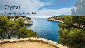  Presentation with rocky - Beautiful PPT theme featuring calanque with rocky steep banks national park calanques on the mediterranean coast provence spring backdrop and a light blue colored foreground