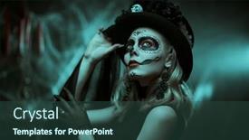  Presentation with sugar skull - PPT layouts consisting of calavera-catrina-art-portrait background and a ocean colored foreground